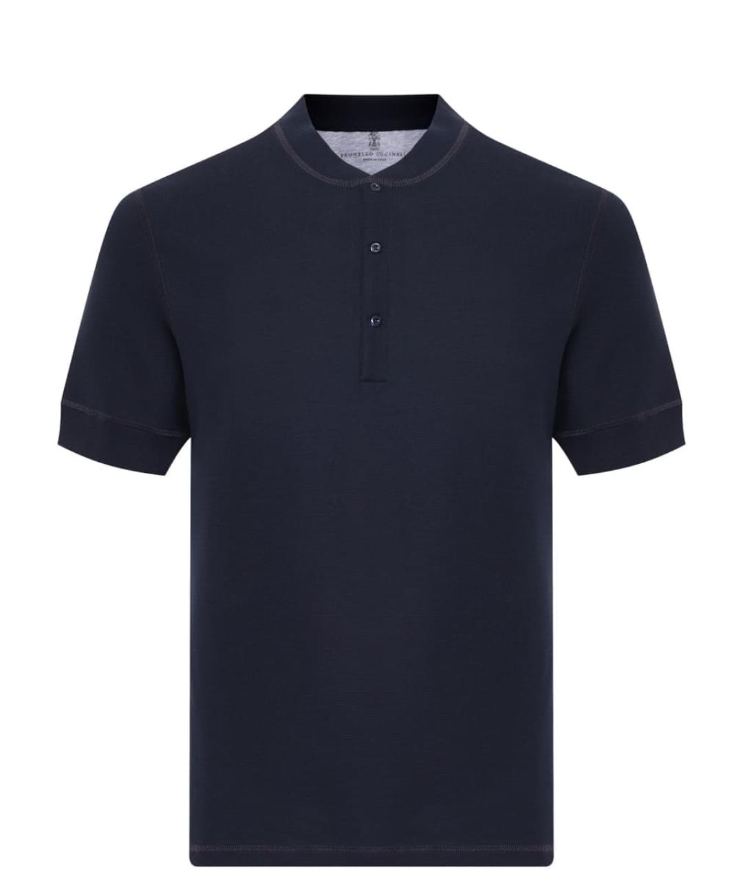 BRUNELLO CUCINELLI Темно-синее хлопковое поло с коротким рукавом, фото 1