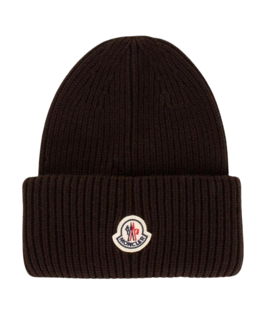 MONCLER Коричневая шерстяная шапка, фото 1