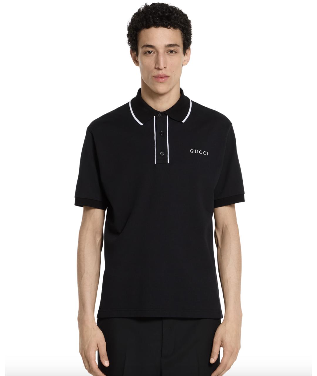 GUCCI Черное хлопко-эластановое поло с коротким рукавом, фото 2