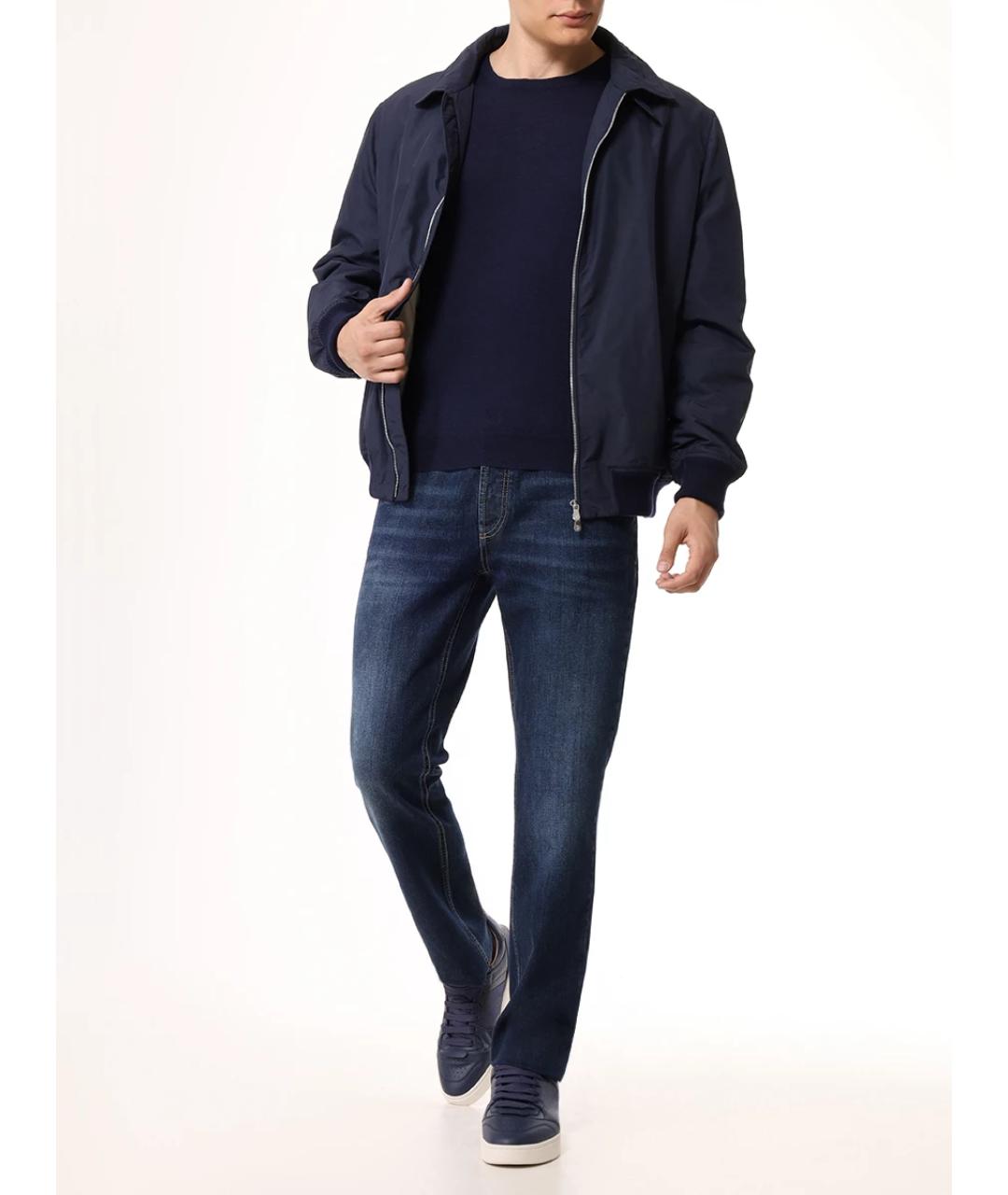 BRUNELLO CUCINELLI Синие хлопко-эластановые прямые джинсы, фото 2