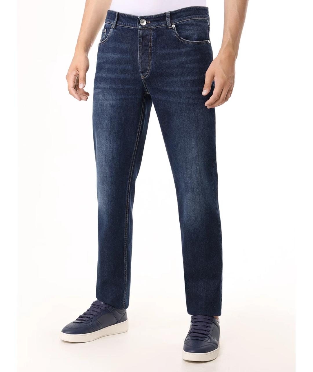BRUNELLO CUCINELLI Синие хлопко-эластановые прямые джинсы, фото 3