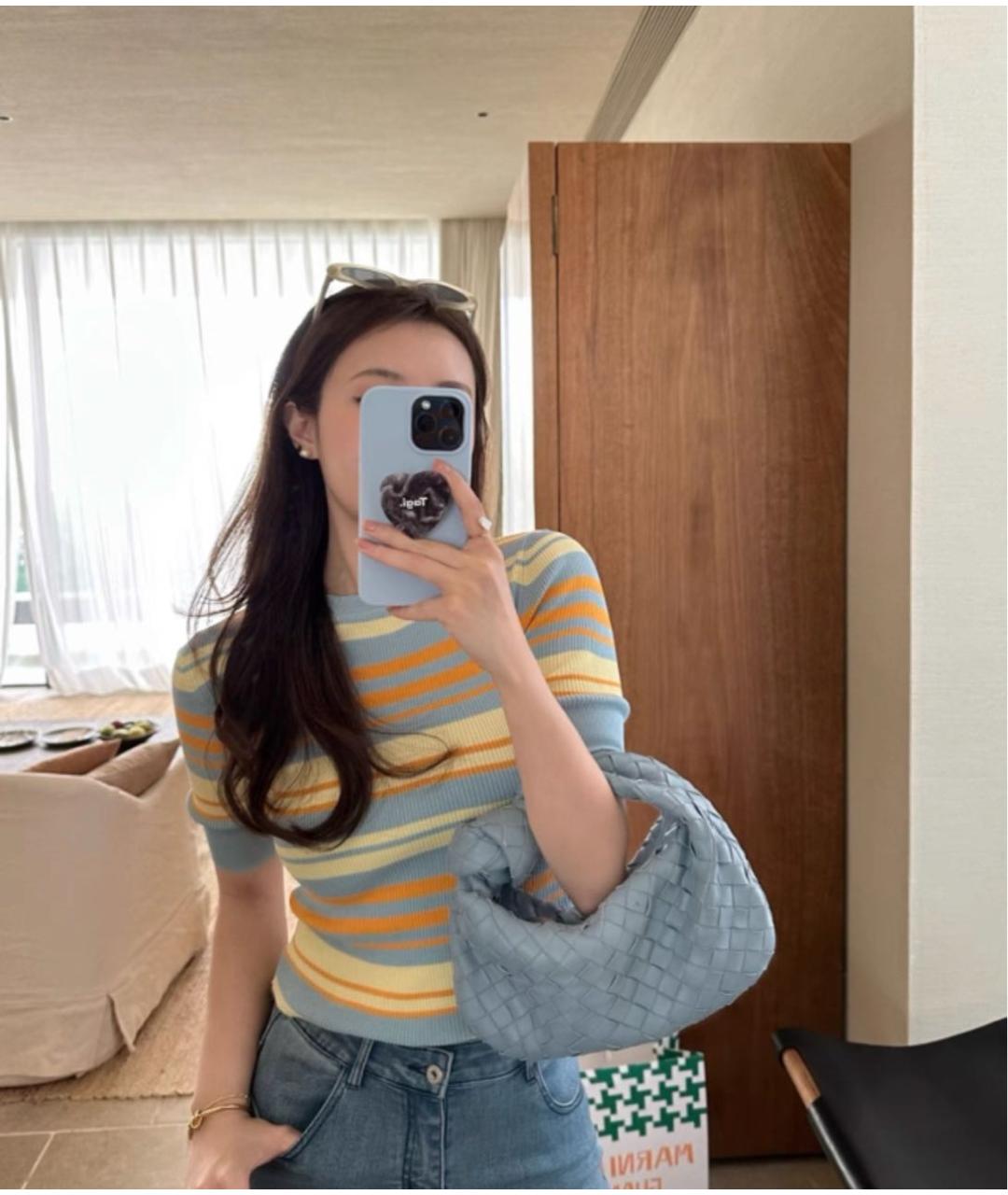 BOTTEGA VENETA Голубая кожаная сумка с короткими ручками, фото 5