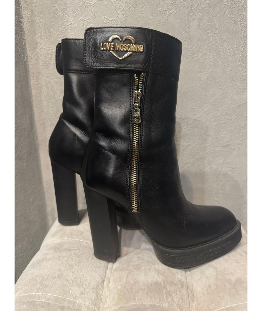 LOVE MOSCHINO Черные кожаные ботильоны, фото 7