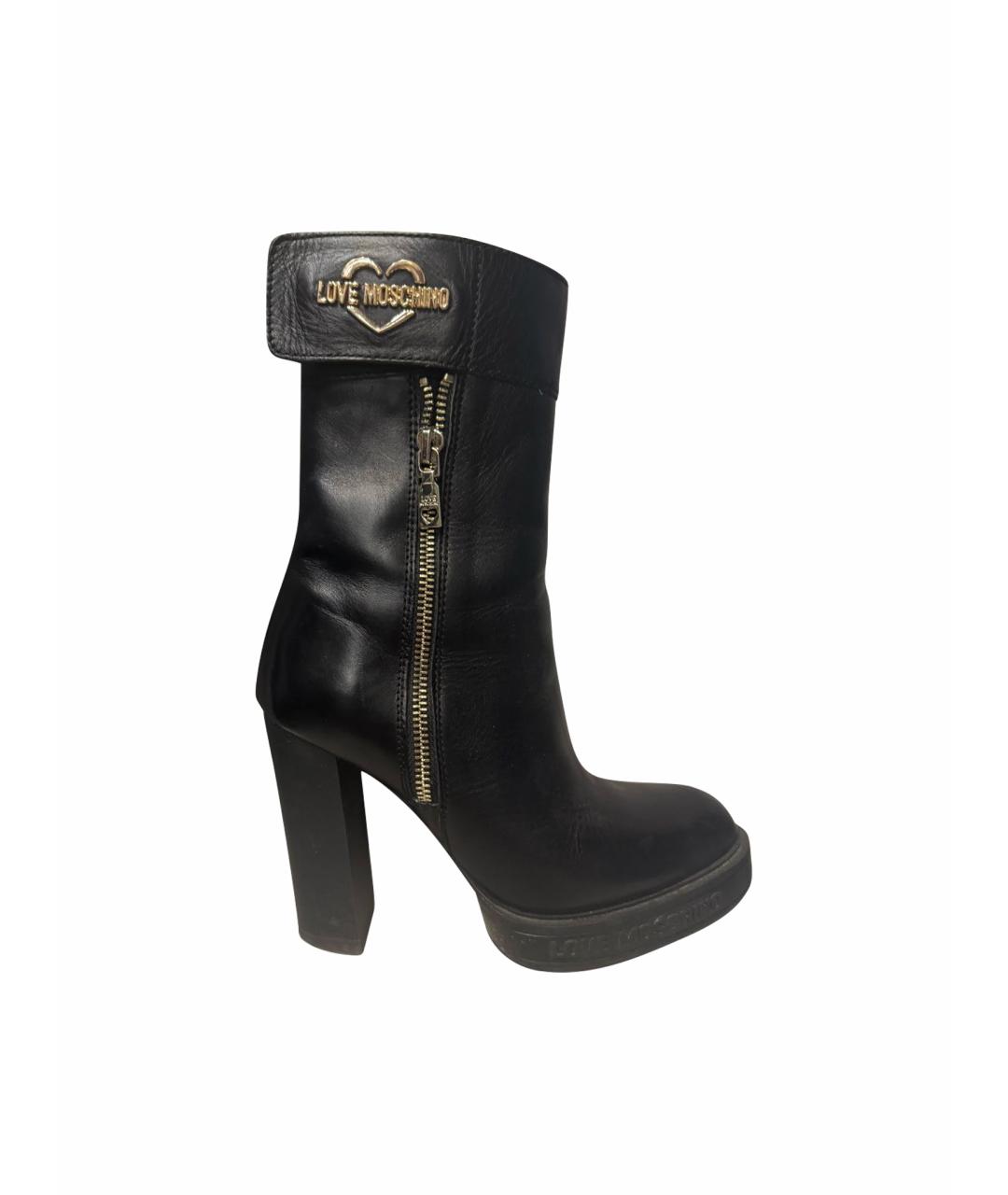 LOVE MOSCHINO Черные кожаные ботильоны, фото 1