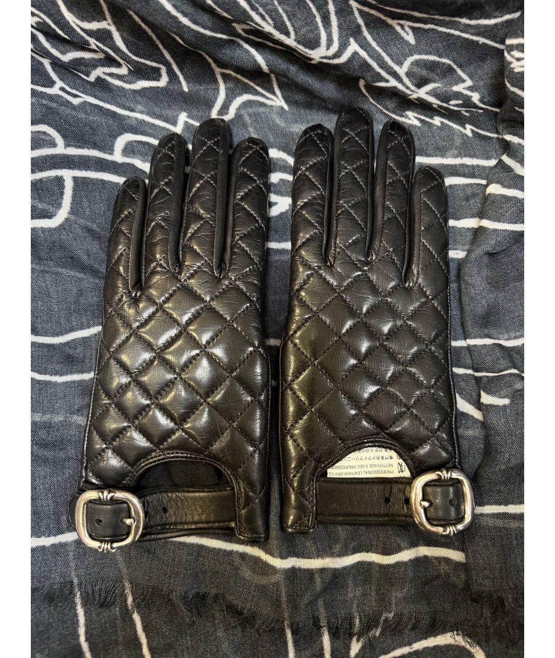 CHROME HEARTS Черные кожаные перчатки, фото 6