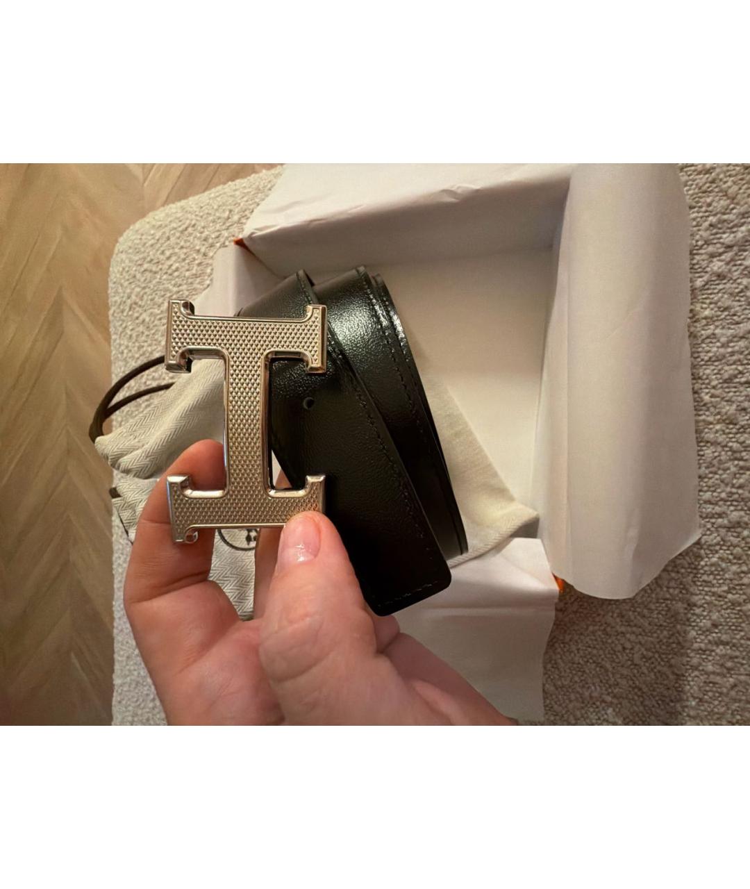 HERMES Черный кожаный ремень, фото 2