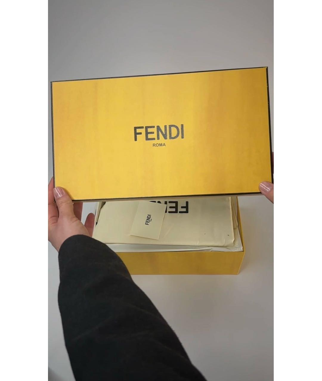 FENDI Коричневые текстильные шлепанцы, фото 5