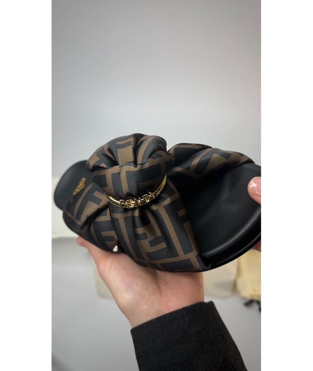 FENDI Коричневые текстильные шлепанцы, фото 6