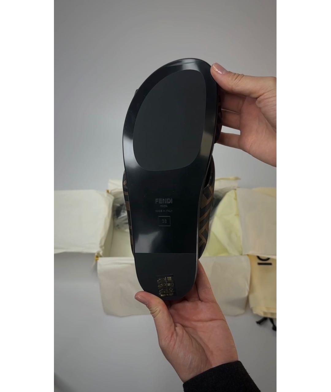 FENDI Коричневые текстильные шлепанцы, фото 7