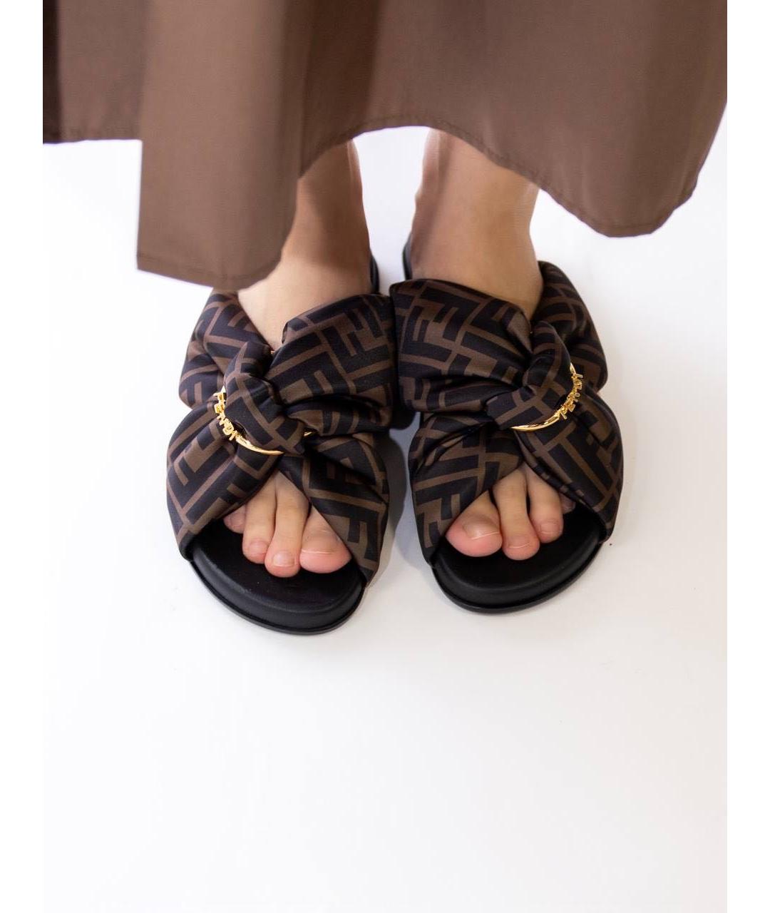 FENDI Коричневые текстильные шлепанцы, фото 8