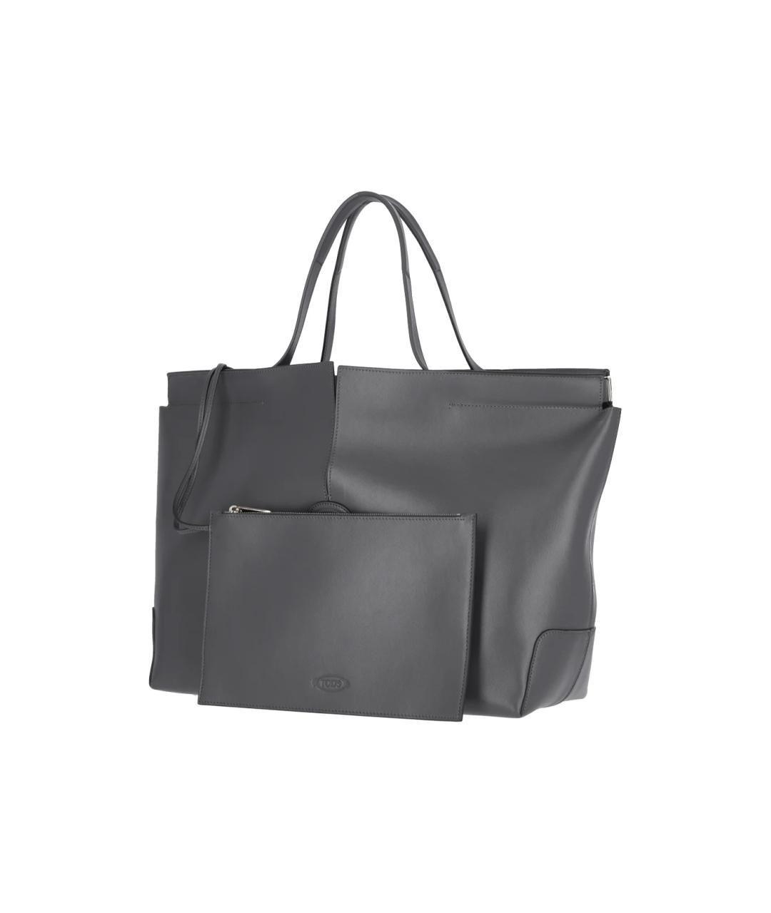 TOD'S Антрацитовая кожаная сумка тоут, фото 2