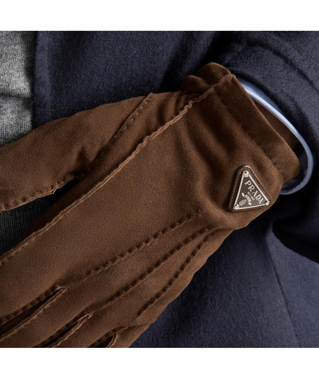 PRADA Коричневые кожаные перчатки, фото 2