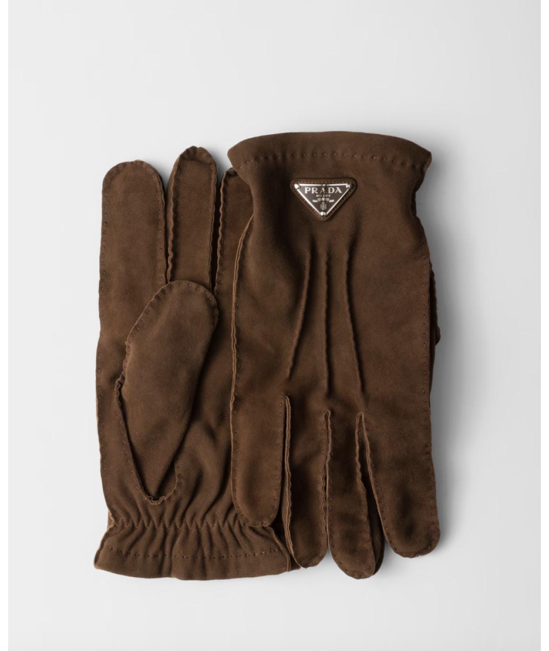 PRADA Коричневые кожаные перчатки, фото 4