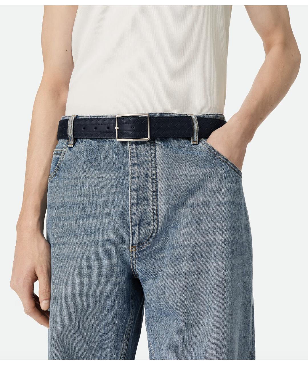 BOTTEGA VENETA Темно-синий кожаный ремень, фото 2