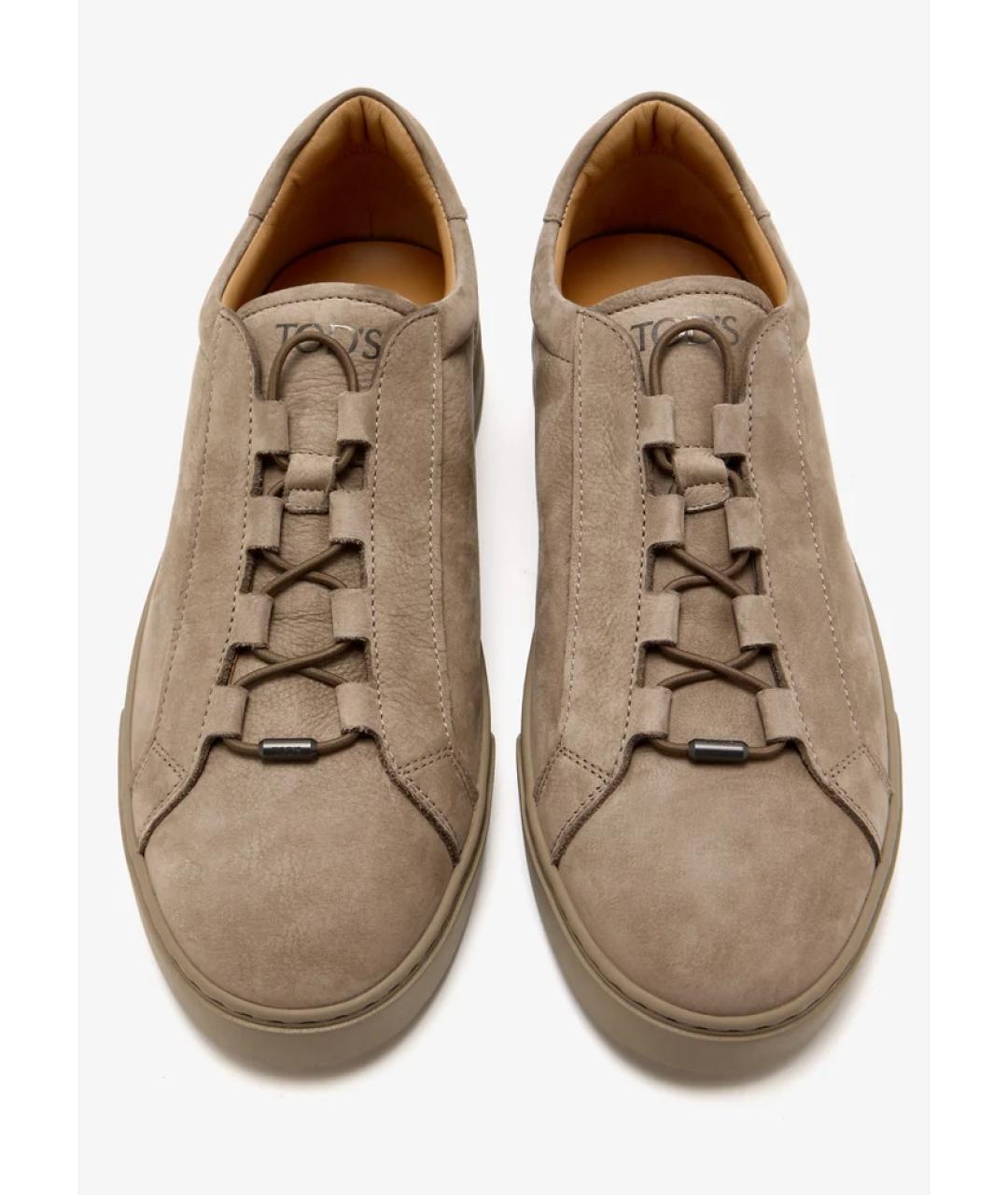 TOD'S Бежевые нубуковые низкие кроссовки / кеды, фото 4