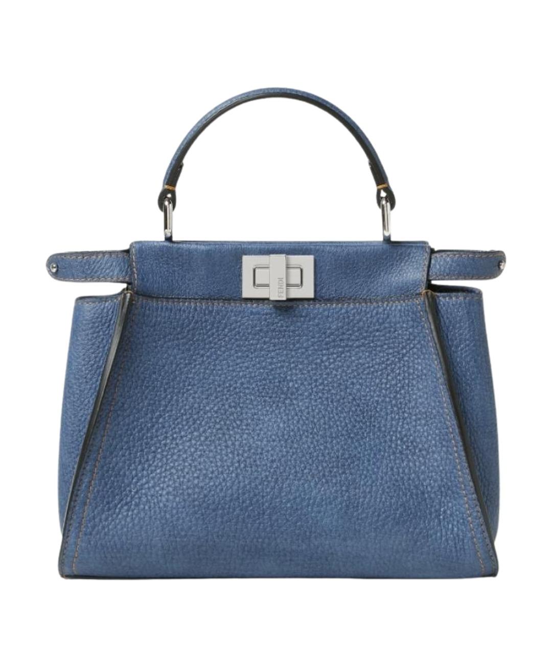 FENDI Синяя кожаная сумка с короткими ручками, фото 1