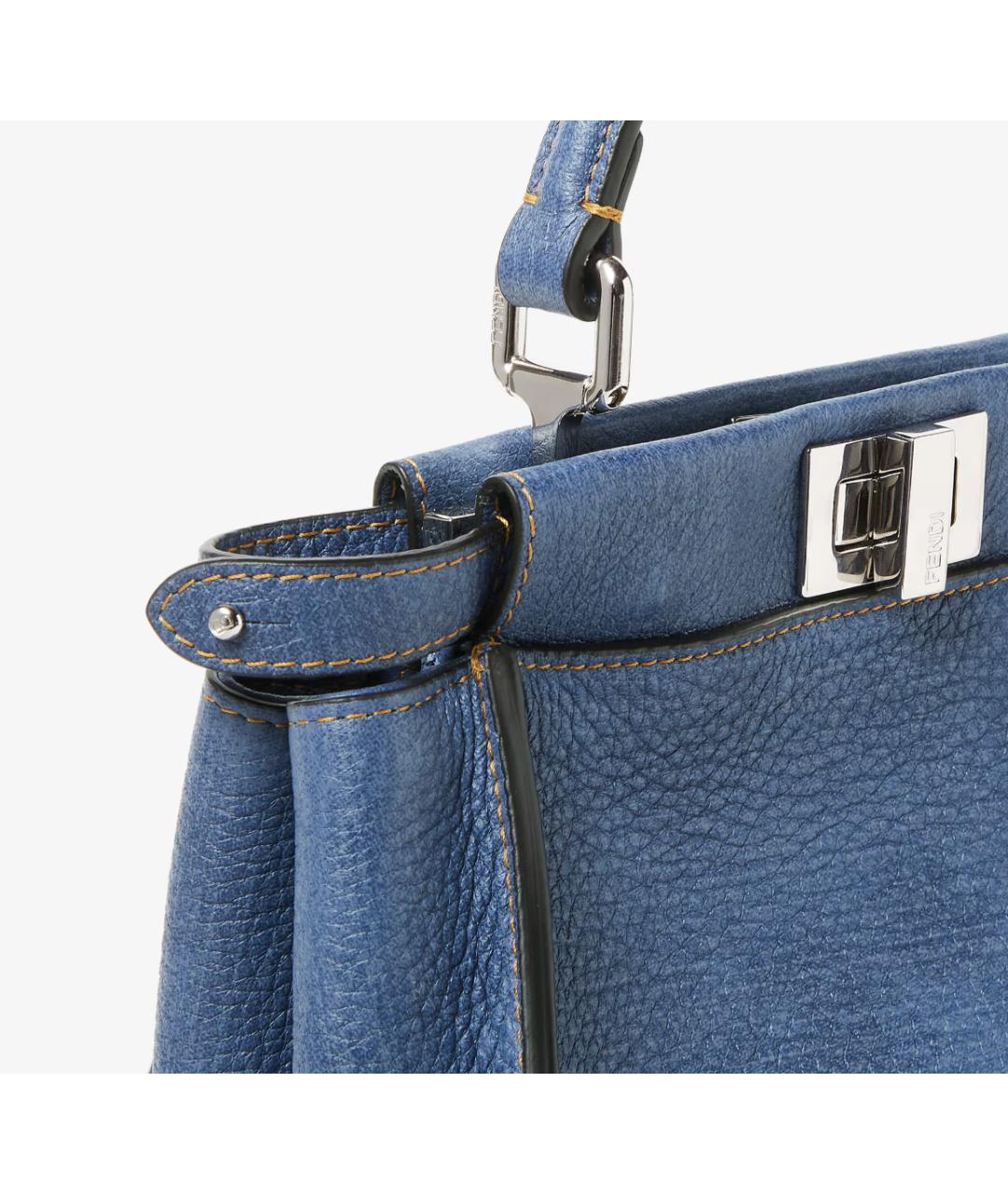 FENDI Синяя кожаная сумка с короткими ручками, фото 6