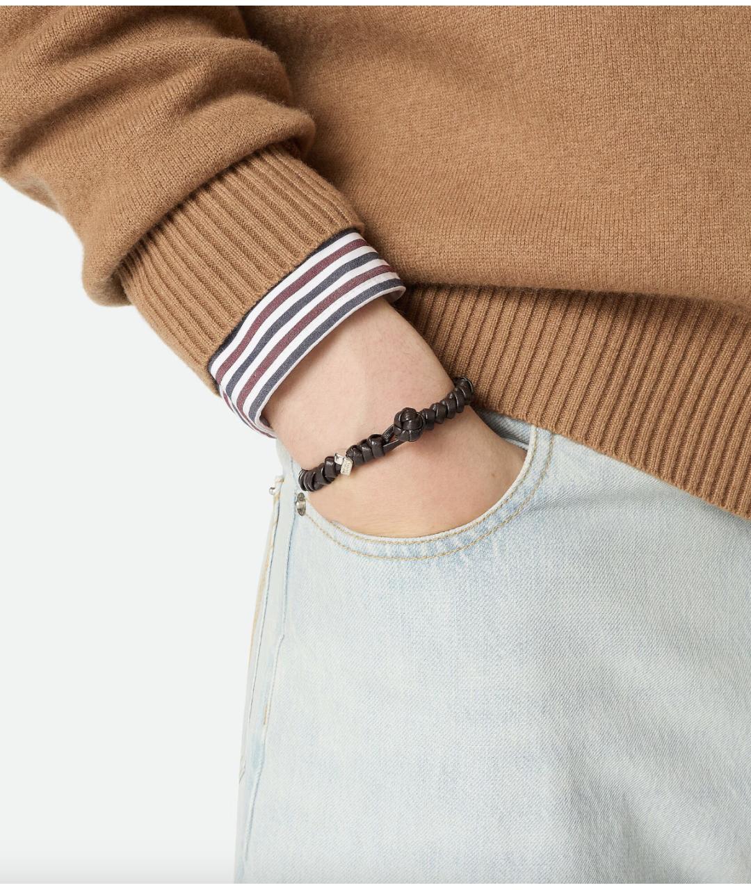 BOTTEGA VENETA Коричневый кожаный браслет, фото 2