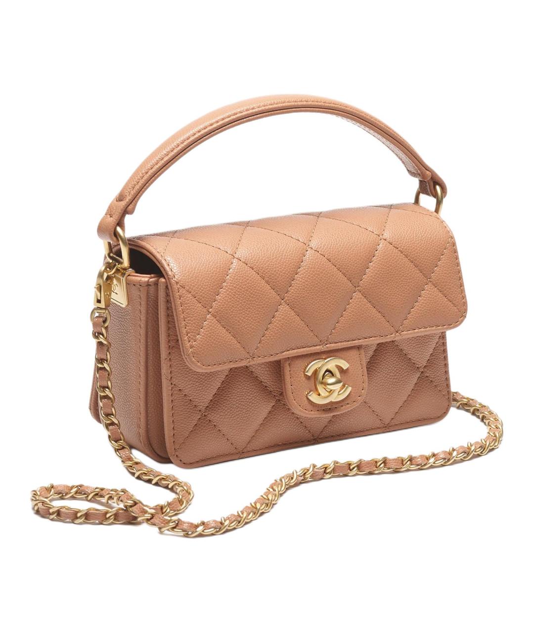 CHANEL Бежевая кожаная сумка через плечо, фото 3