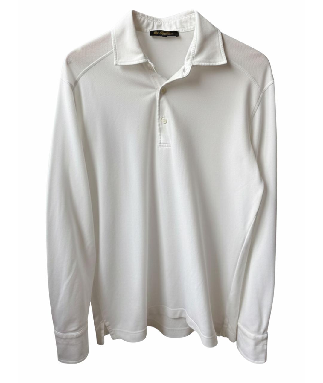 LORO PIANA Белое хлопковое поло с длинным рукавом, фото 1