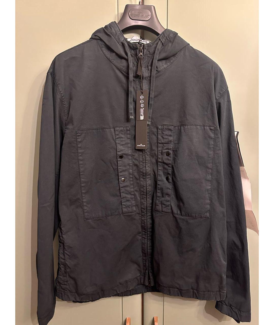 STONE ISLAND Темно-синяя хлопко-эластановая куртка, фото 3