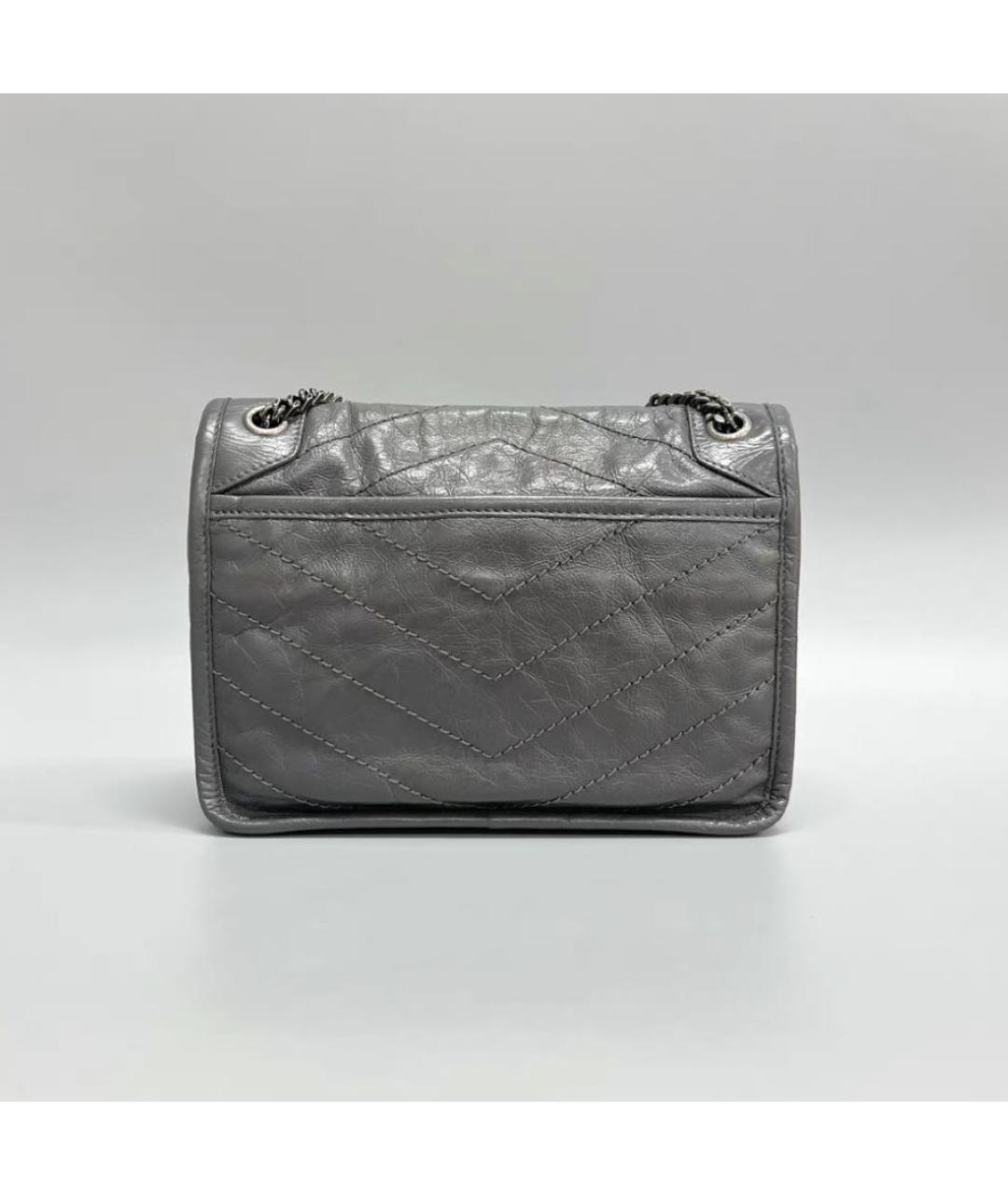 SAINT LAURENT Серая кожаная сумка через плечо, фото 3