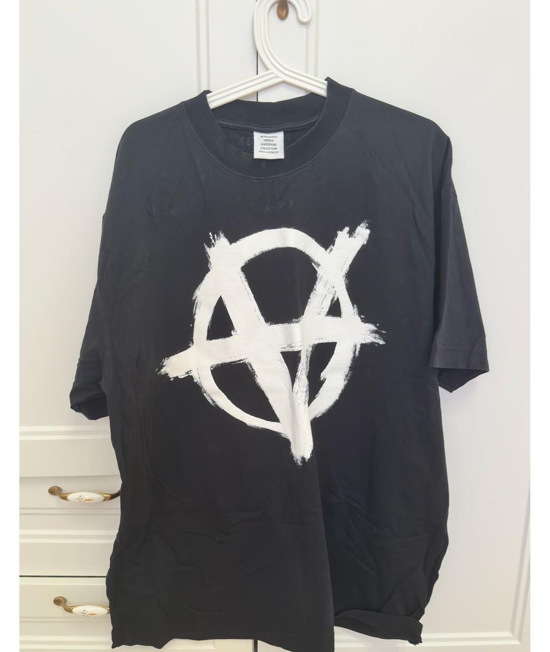 VETEMENTS Черная хлопковая футболка, фото 2