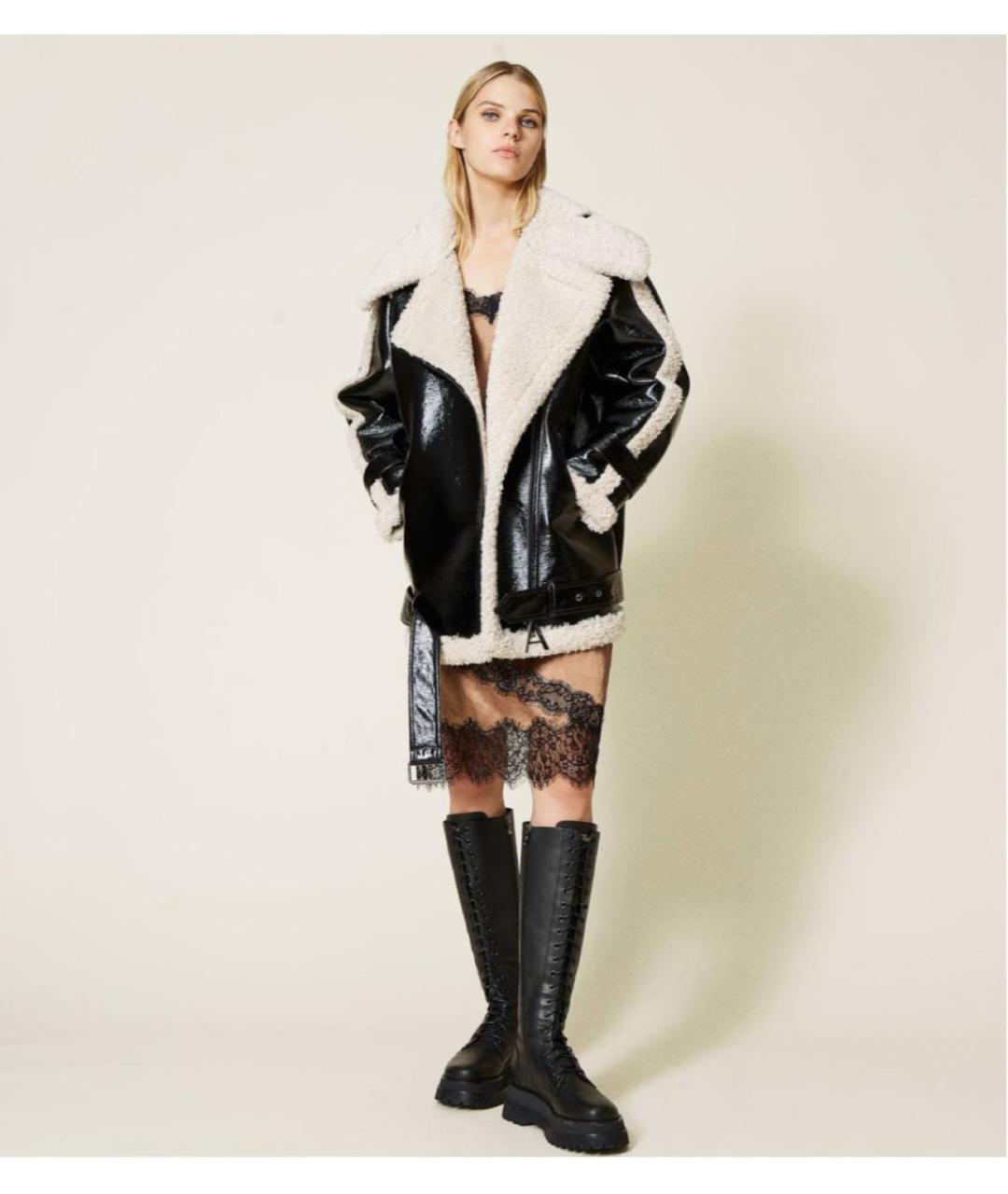 TWIN-SET Черная синтетическая дубленка, фото 2