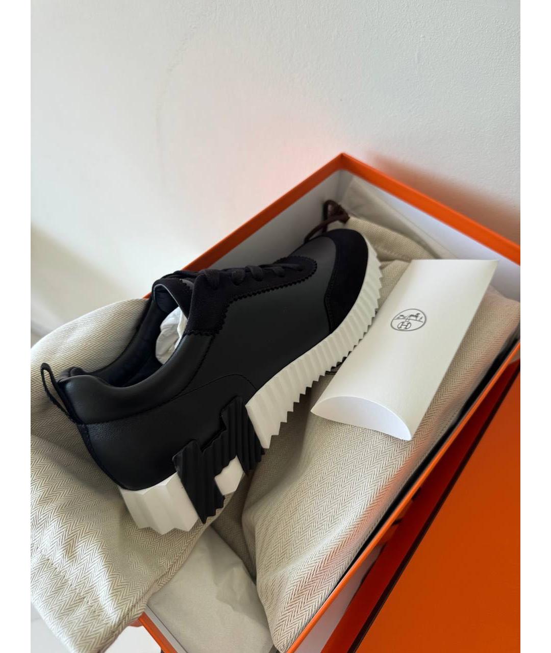 HERMES Черные кожаные низкие кроссовки / кеды, фото 3
