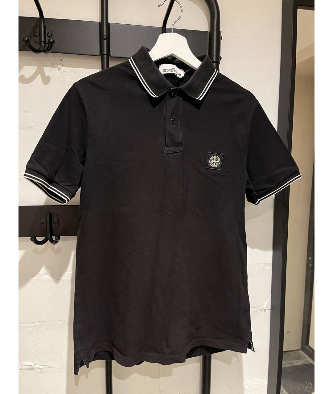 STONE ISLAND Черное хлопко-эластановое поло с коротким рукавом, фото 6