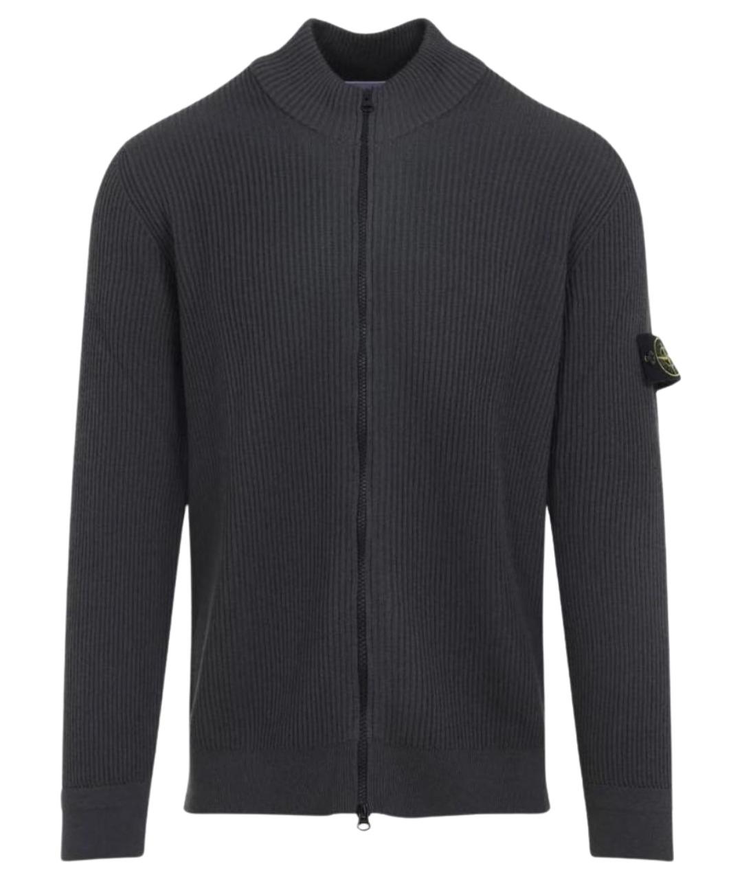 STONE ISLAND Антрацитовый хлопковый кардиган, фото 1