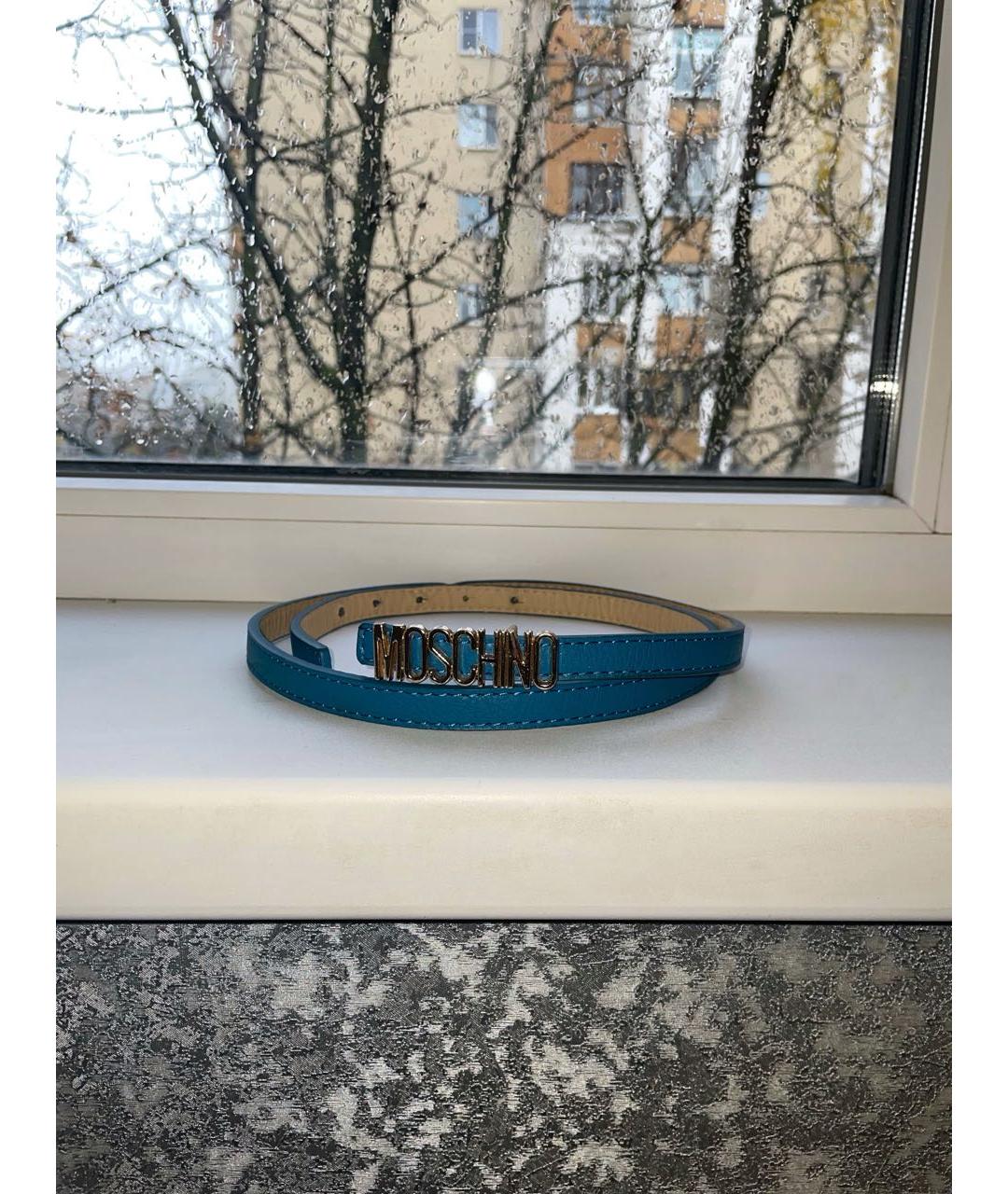MOSCHINO Голубой кожаный ремень, фото 4