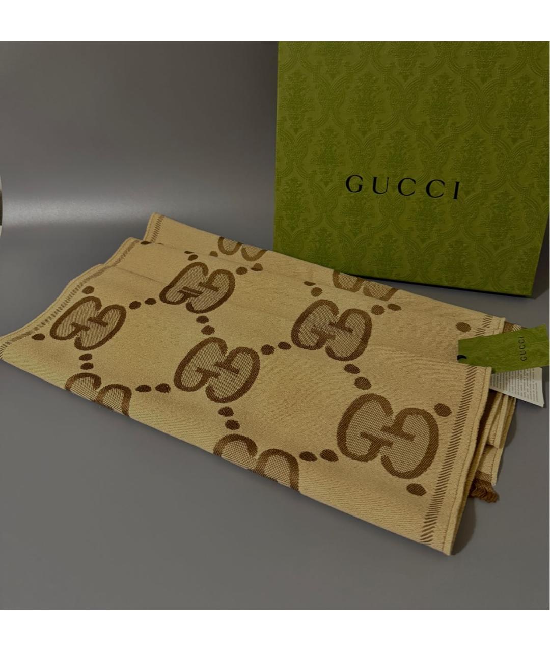 GUCCI Коричневый шерстяной шарф, фото 5