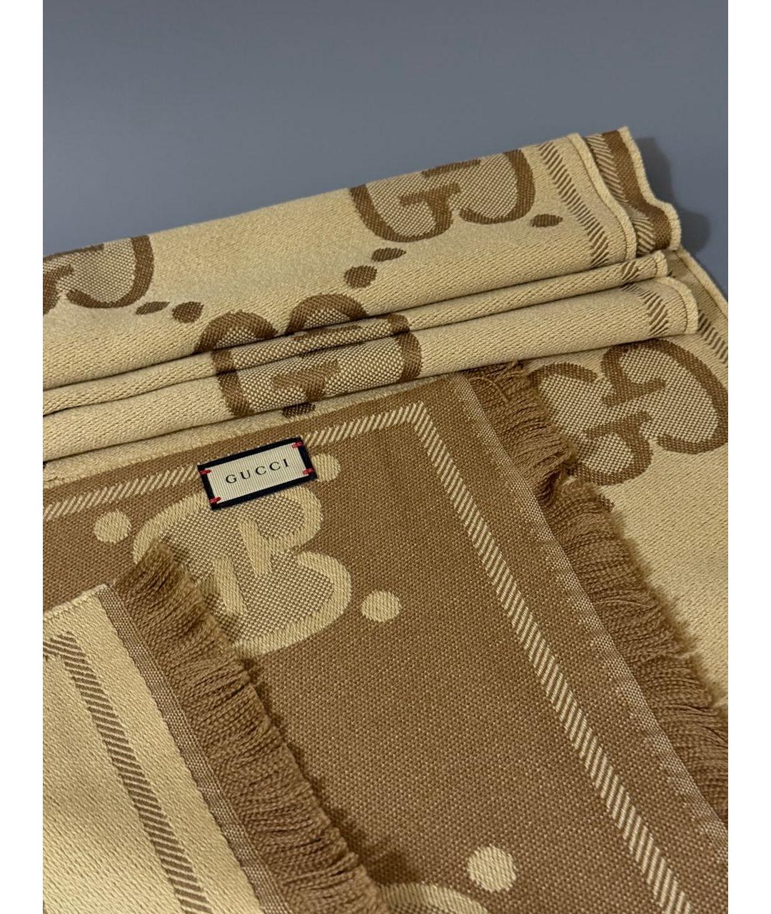 GUCCI Коричневый шерстяной шарф, фото 3