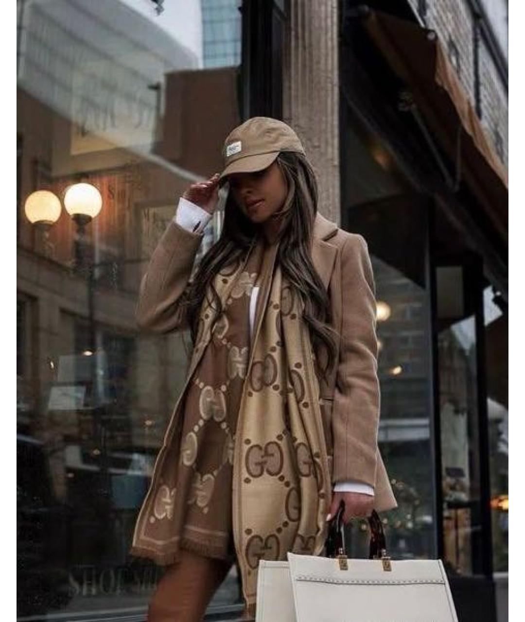 GUCCI Коричневый шерстяной шарф, фото 8