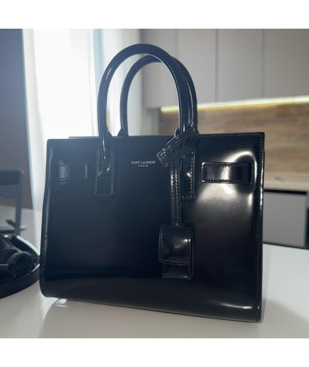 SAINT LAURENT Черная сумка с короткими ручками из лакированной кожи, фото 6