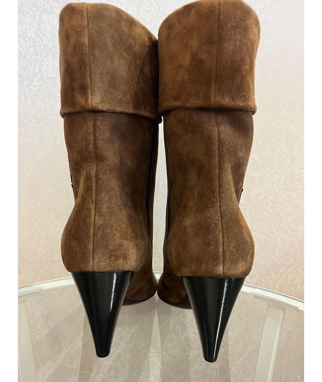 SAINT LAURENT Коричневые замшевые ботильоны, фото 4