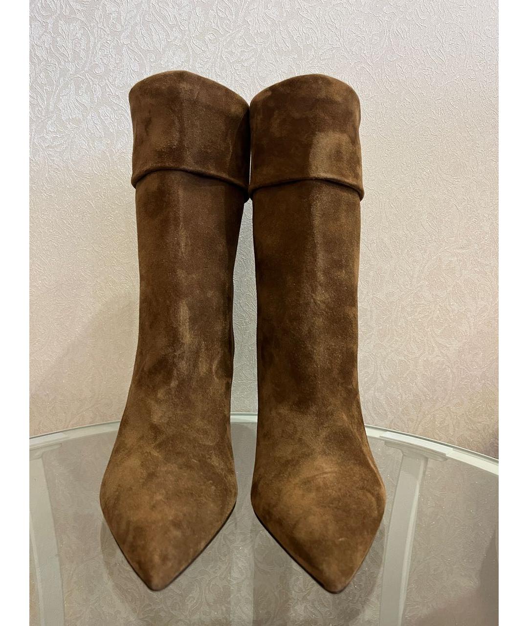 SAINT LAURENT Коричневые замшевые ботильоны, фото 2