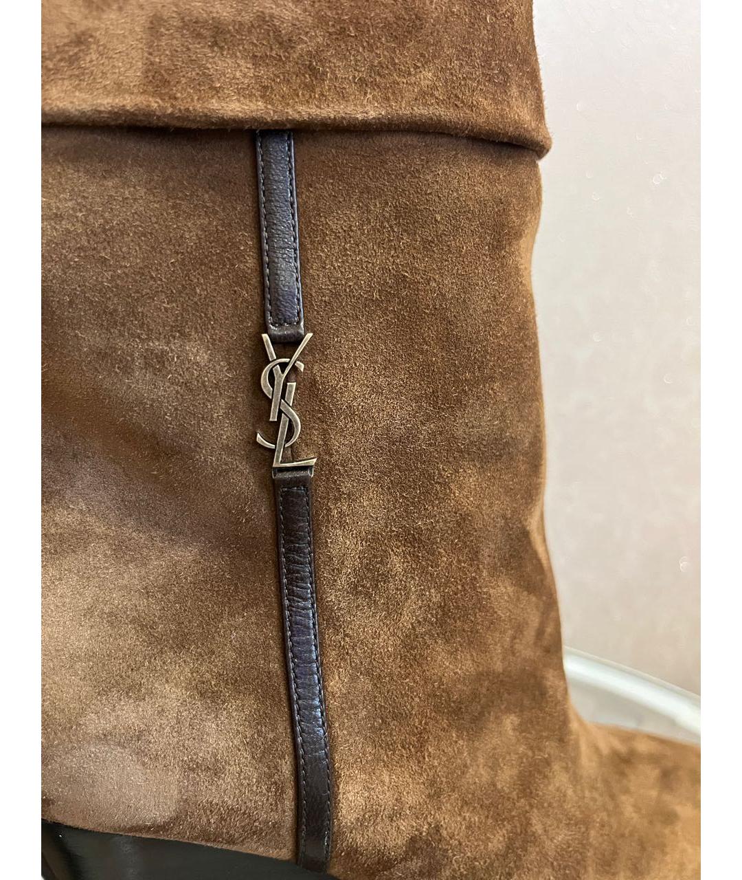 SAINT LAURENT Коричневые замшевые ботильоны, фото 6