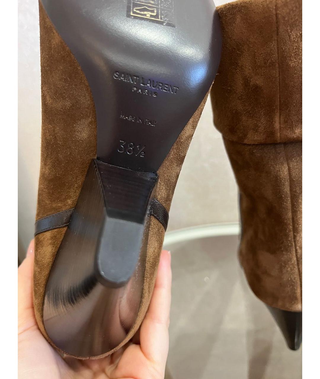SAINT LAURENT Коричневые замшевые ботильоны, фото 5
