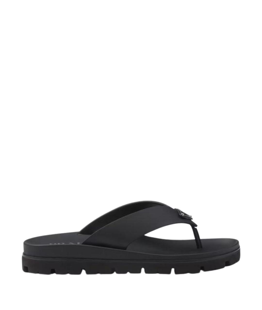 PRADA Черные кожаные шлепанцы, фото 1