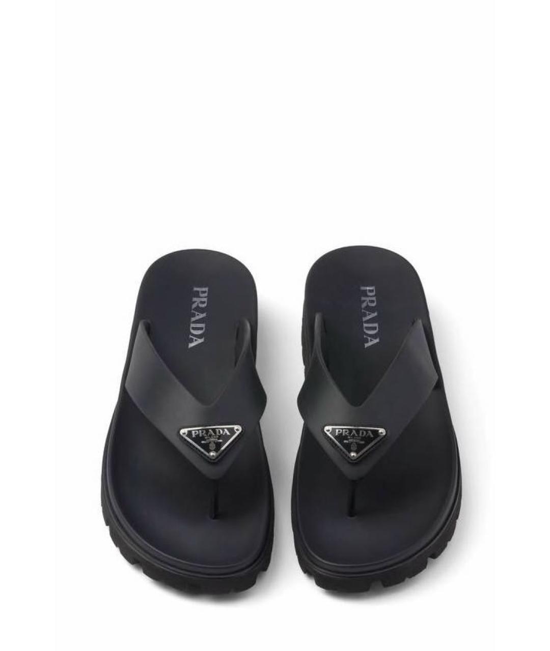 PRADA Черные кожаные шлепанцы, фото 2