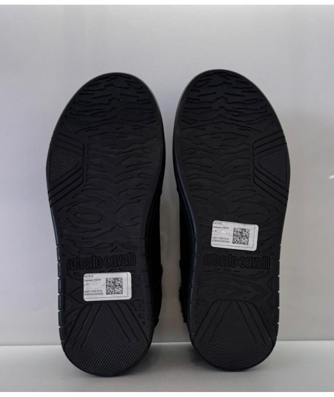 ROBERTO CAVALLI Черные кожаные низкие кроссовки / кеды, фото 7
