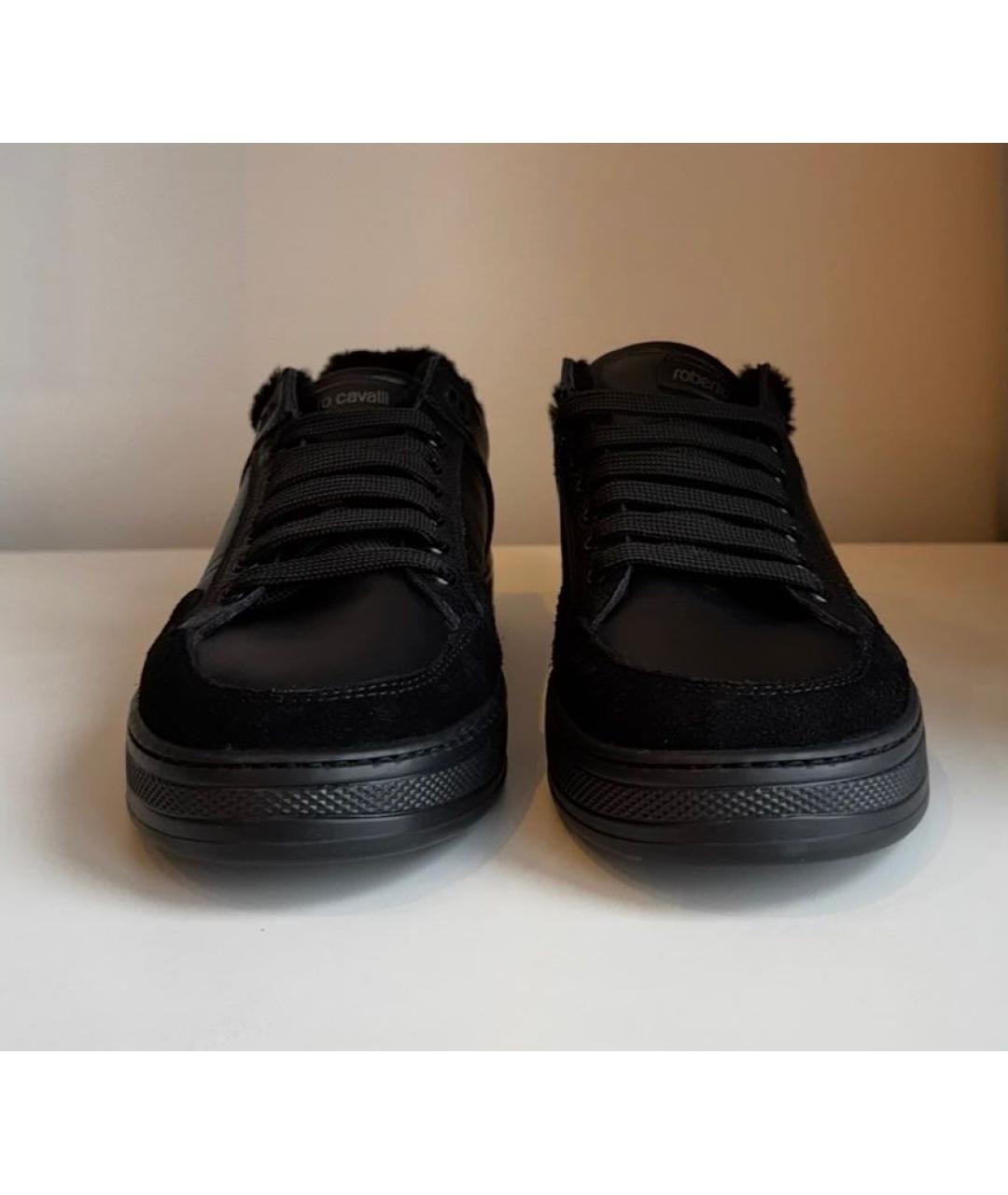 ROBERTO CAVALLI Черные кожаные низкие кроссовки / кеды, фото 3