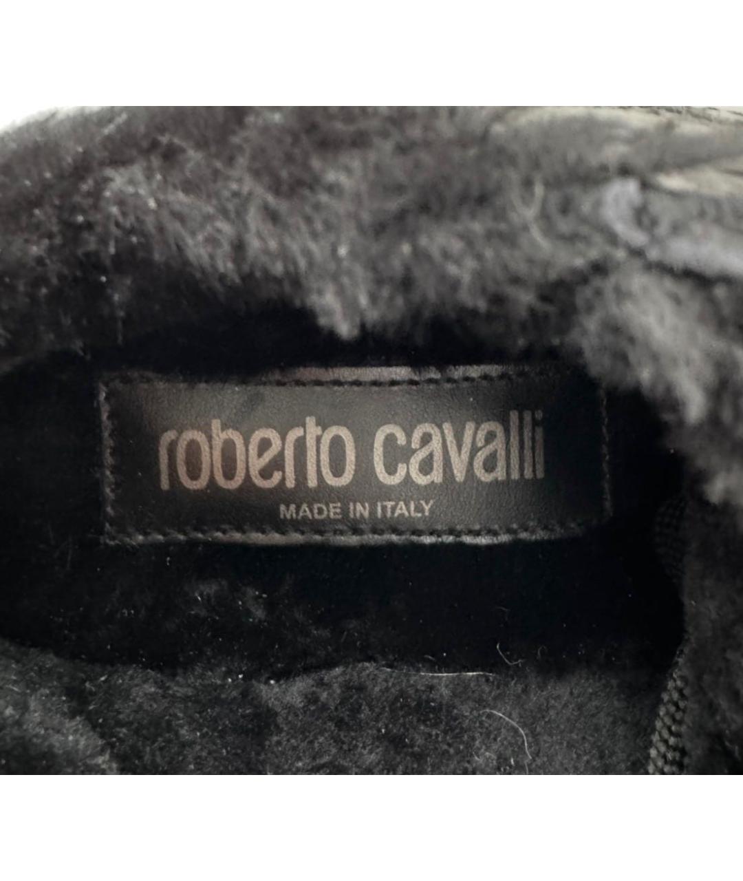 ROBERTO CAVALLI Черные кожаные низкие кроссовки / кеды, фото 5