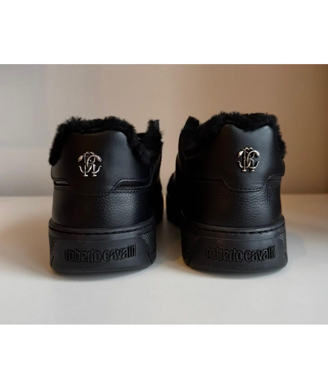 ROBERTO CAVALLI Черные кожаные низкие кроссовки / кеды, фото 4