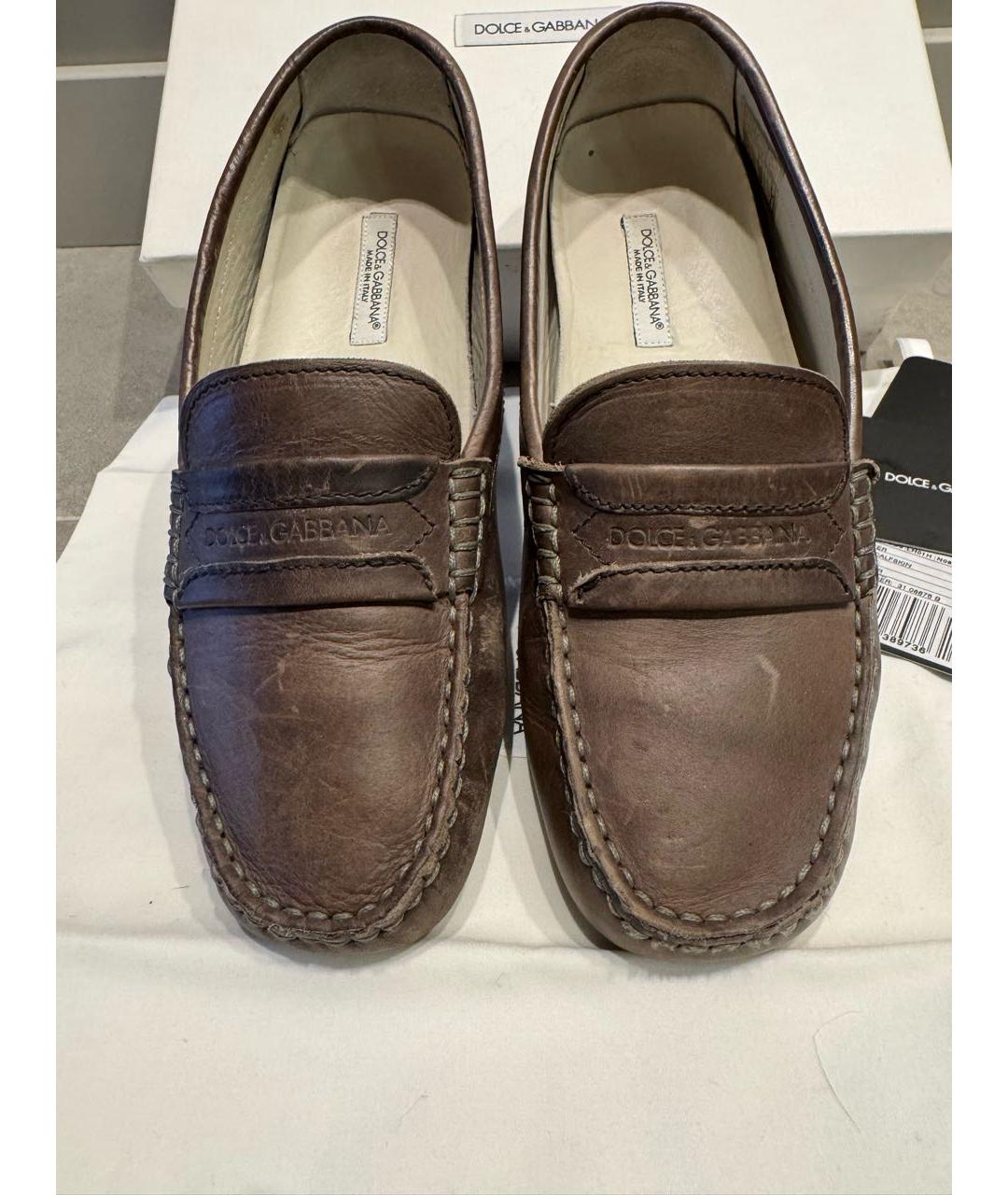 DOLCE&GABBANA Коричневые кожаные лоферы/мокасины, фото 2