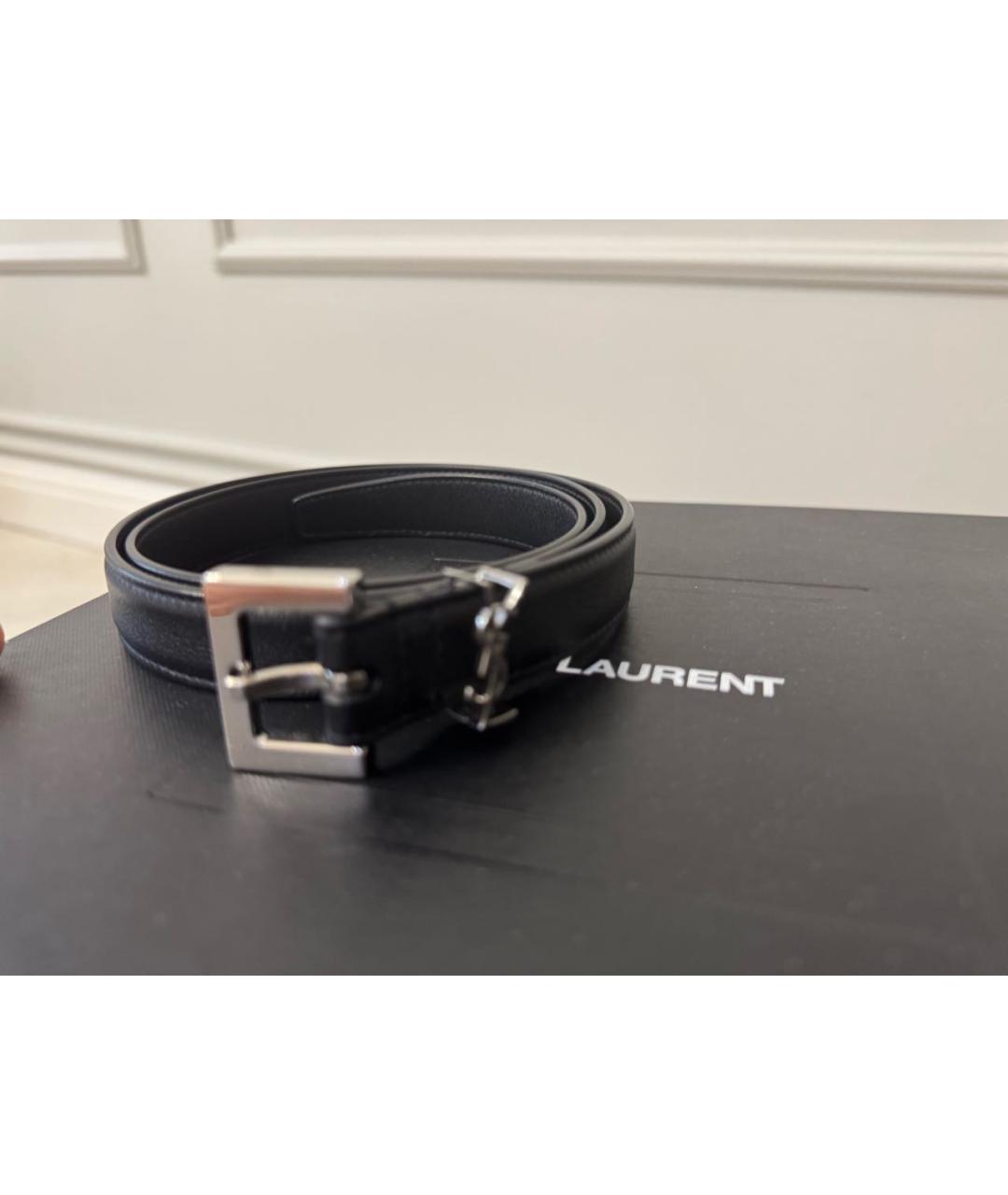 SAINT LAURENT Черный кожаный ремень, фото 2