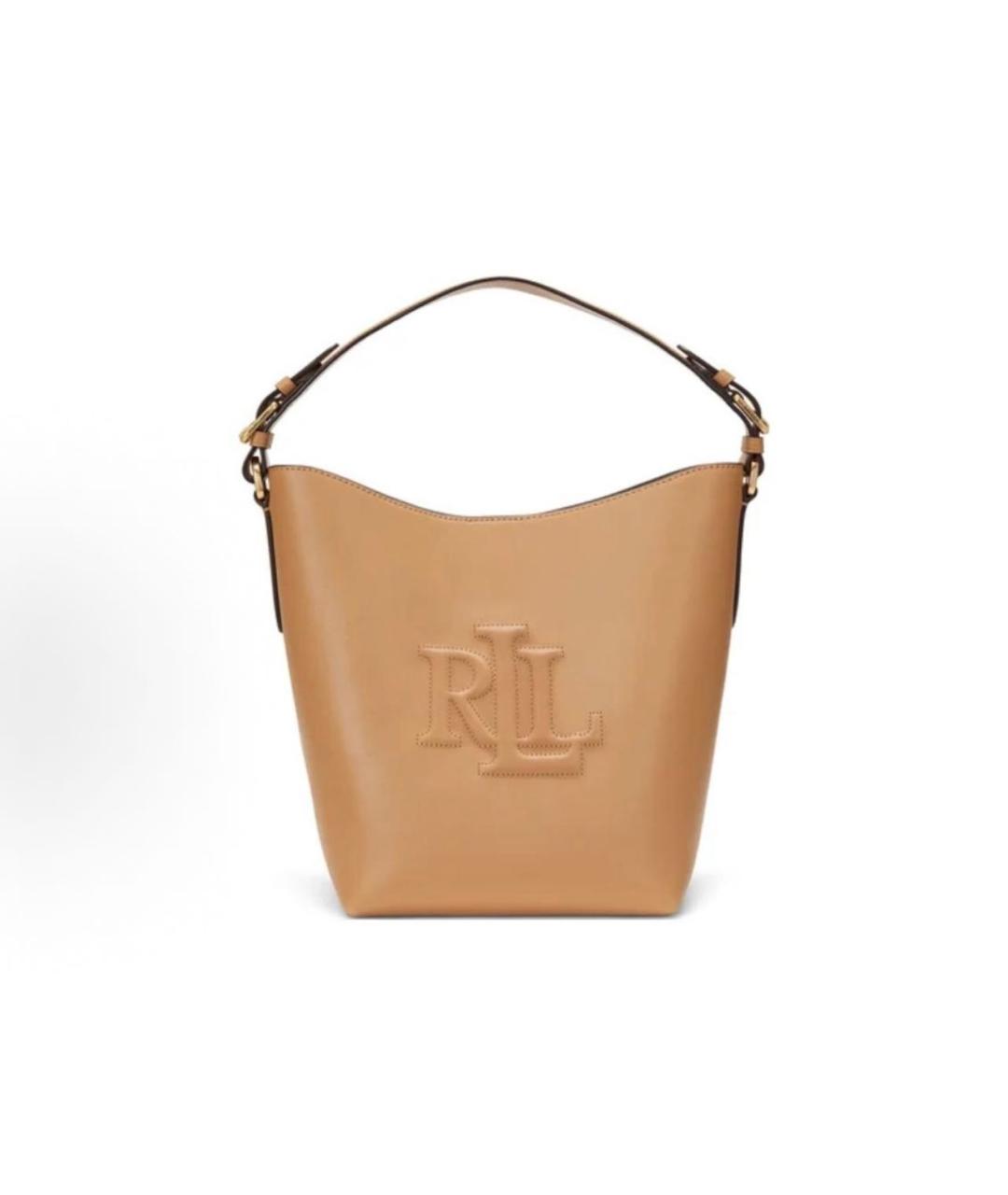 RALPH LAUREN Бежевая кожаная сумка с короткими ручками, фото 6