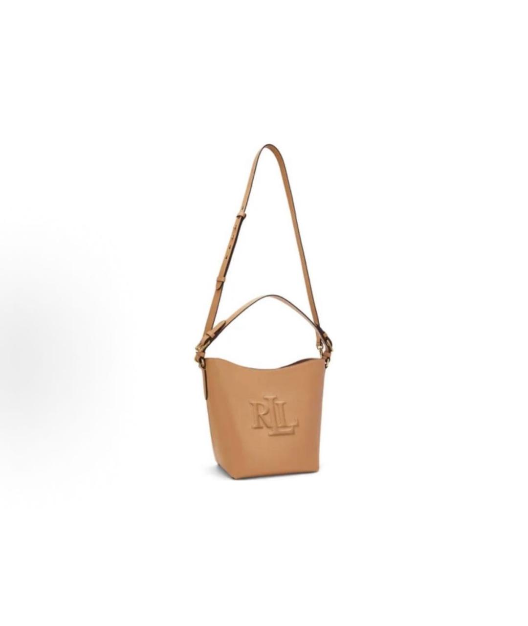 RALPH LAUREN Бежевая кожаная сумка с короткими ручками, фото 2